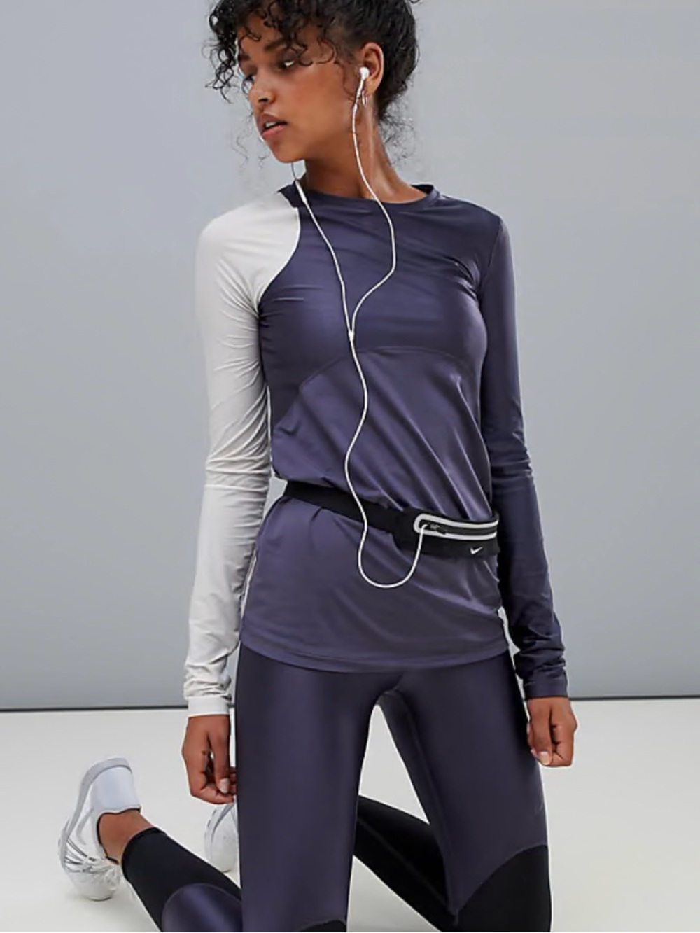 Nike Pro Hypercool Long Sleeve Colorblock Top Sheer Purple Nude Nylon